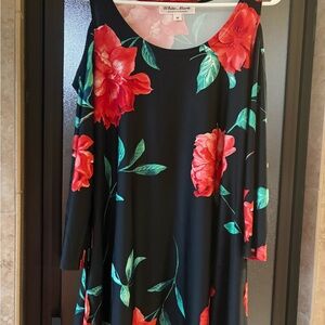 White Mark Black Floral Long Sleeve A-Line Tunic